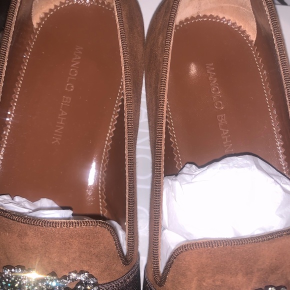 Manolo Blahnik Brown Loafers with Crystal Embellishments - Picture 2 of 8